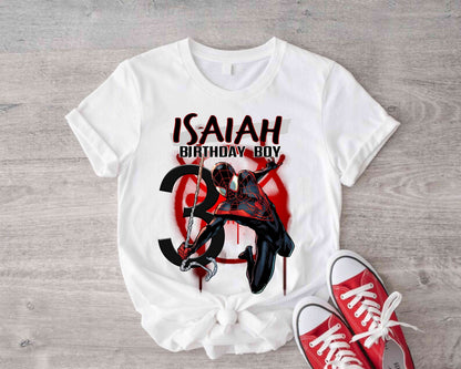 Spiderman Inspired Birthday T Shirt, Miles Morales theme Party, Personalized shirt, Gift Birthday Shirt, family tees Custom