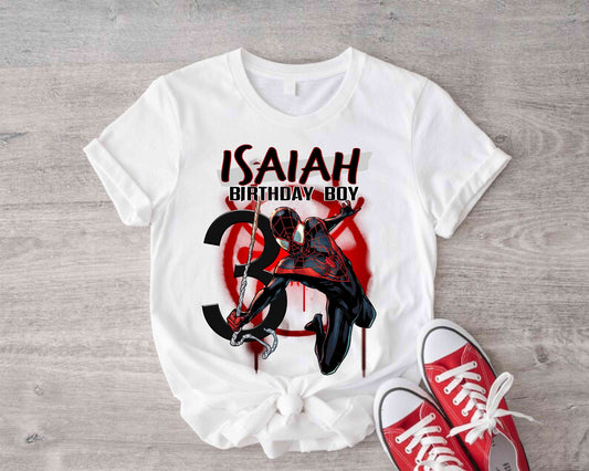 Spiderman Inspired Birthday T Shirt, Miles Morales theme Party, Personalized shirt, Gift Birthday Shirt, family tees Custom