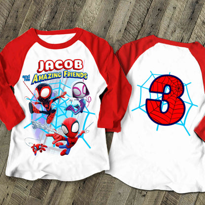Spiderman Inspired Birthday T Shirt, Spidey & His friends theme Party, Gift Birthday Shirt, family tees Custom