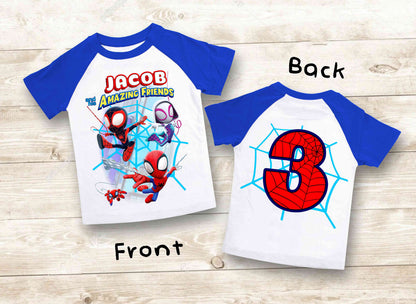 Spiderman Inspired Birthday T Shirt, Spidey & His friends theme Party, Gift Birthday Shirt, family tees Custom