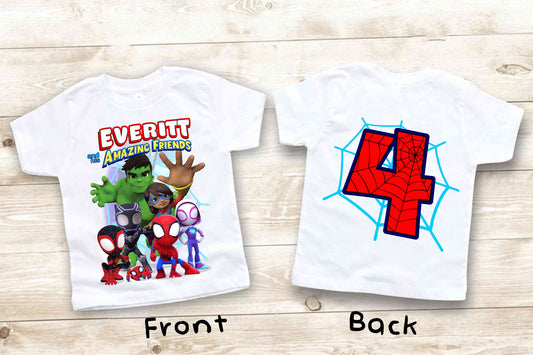 Spiderman Inspired Birthday T Shirt, Spider & His friends theme Party, Spidey Personalized shirt, Gift Birthday Shirt, family tees Custom