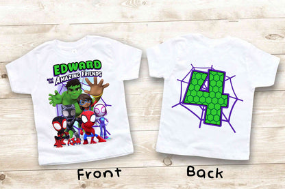 Spiderman Inspired Birthday T Shirt, Spider & His friends theme Party, Spidey Personalized shirt, Gift Birthday Shirt, family tees Custom