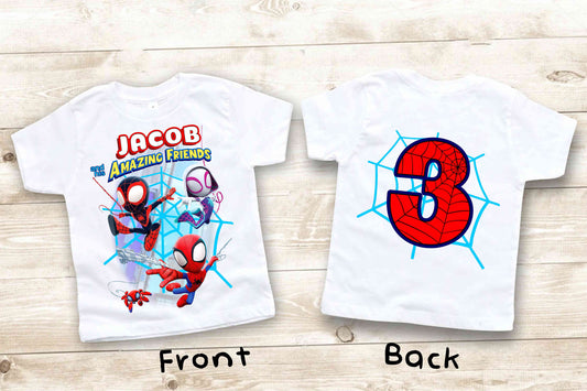 Spiderman Inspired Birthday T Shirt, Spider & His friends theme Party, Spidey Personalized shirt, Gift Birthday Shirt, family tees Custom