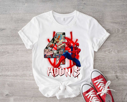 Spiderman Inspired Birthday T Shirt, Miles Morales theme Party, Personalized shirt, Gift Birthday Shirt, family tees Custom