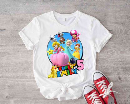 Princess Peach Birthday T Shirt, Super Mario Personalized shirt, All Sizes, family tees Custom