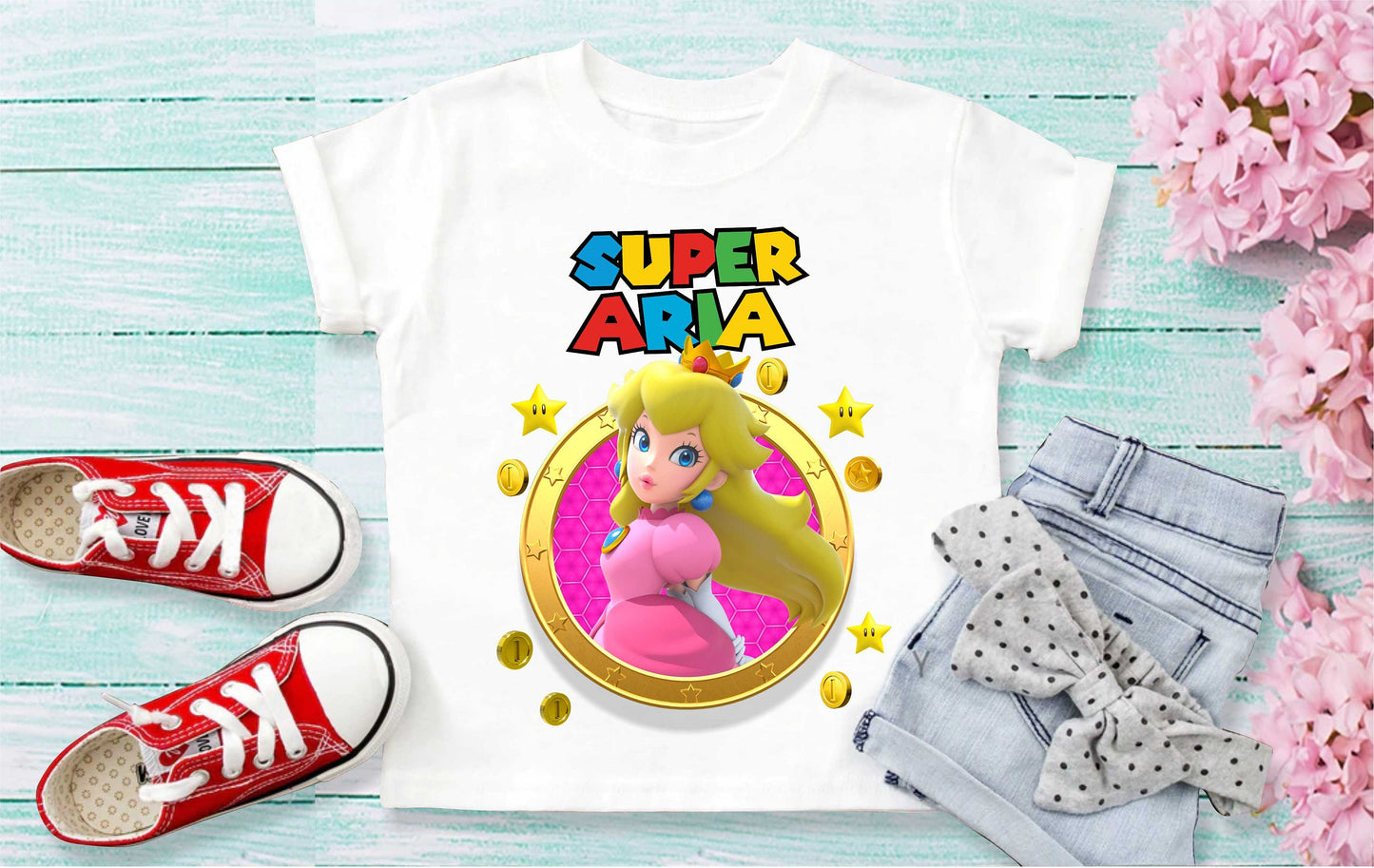 Princess Peach Birthday T Shirt, Super Mario Personalized shirt, All Sizes, family tees Custom